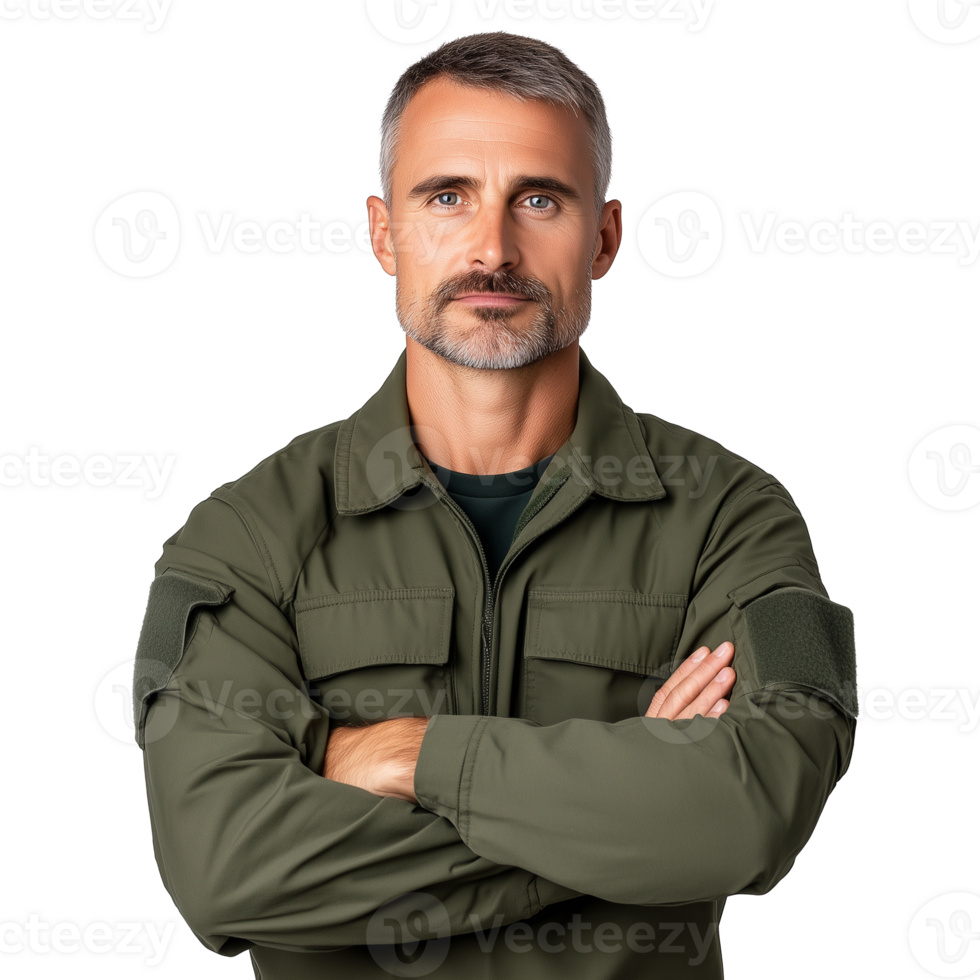 Confident military man in uniform with transparent background png