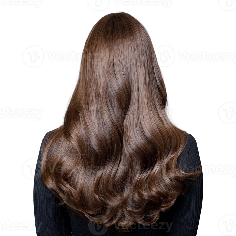 Long, flowing brown hair with glossy texture on transparent background png