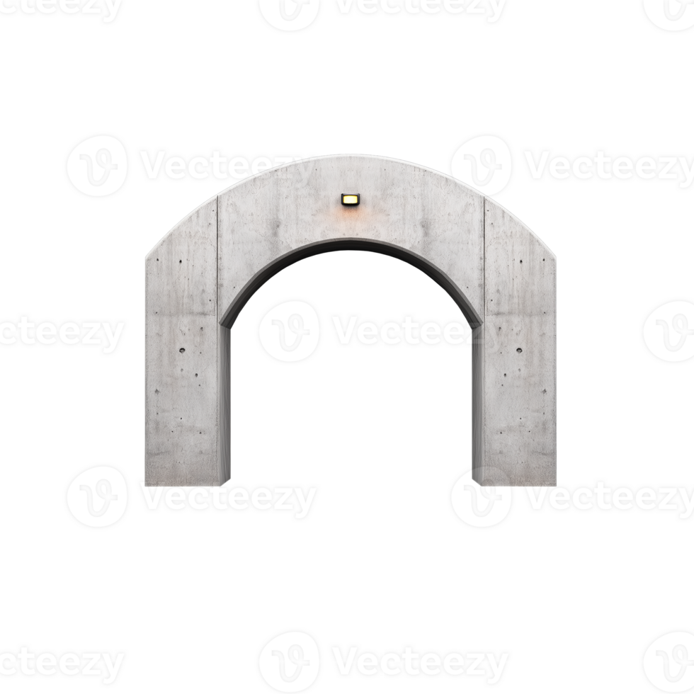 Concrete archway with light fixture and symmetrical design on transparent background png