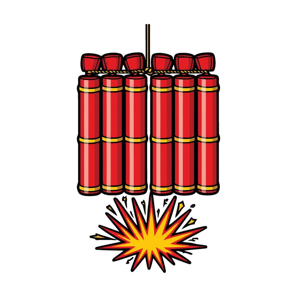 A red firecracker with a red fuse and a yellow fuse vector