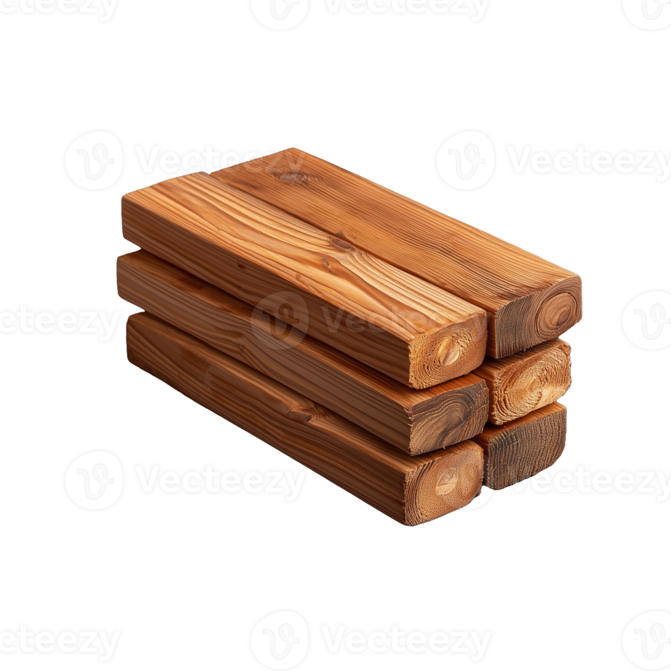 Stacked wooden planks with natural grain and texture on transparent background png