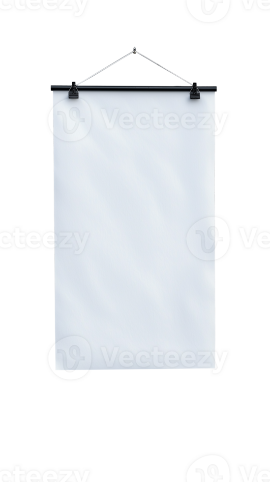 Blank vertical poster frame with clips hanging on transparent background png