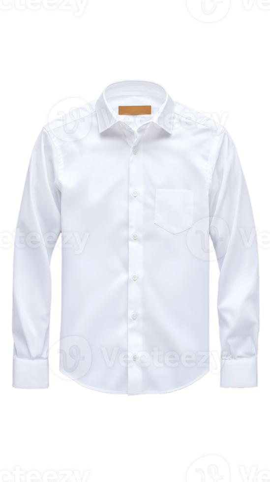 Classic white dress shirt with button-down collar and pocket on transparent background png