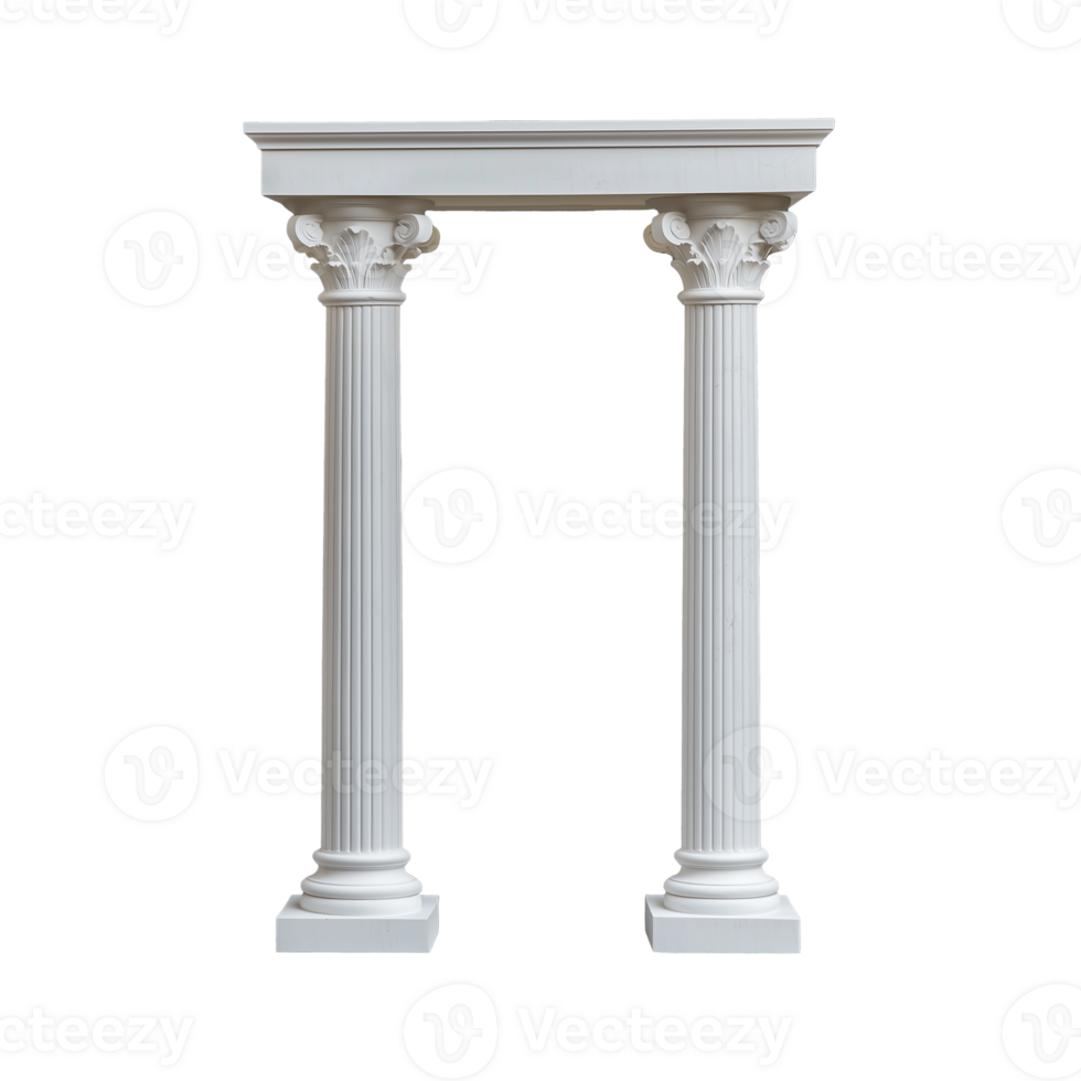 Classical white columns with intricate details on transparent background png