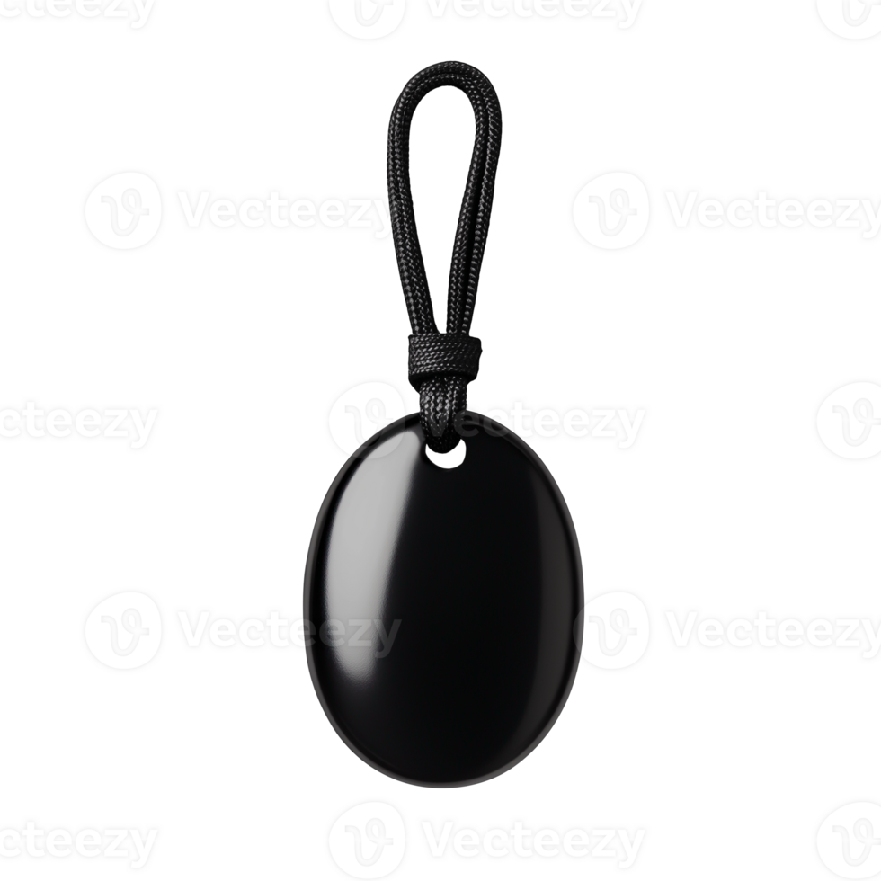 Black oval pendant with string loop on transparent background png