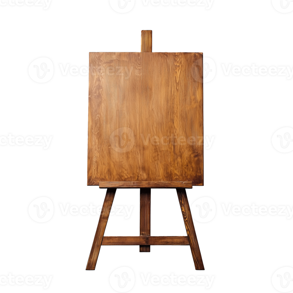 Wooden easel with blank canvas ready for painting on transparent background png