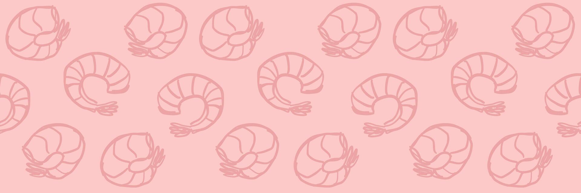 Pattern with doodle shrimps. Cuisine, menu, seafood. illustration for design. vector