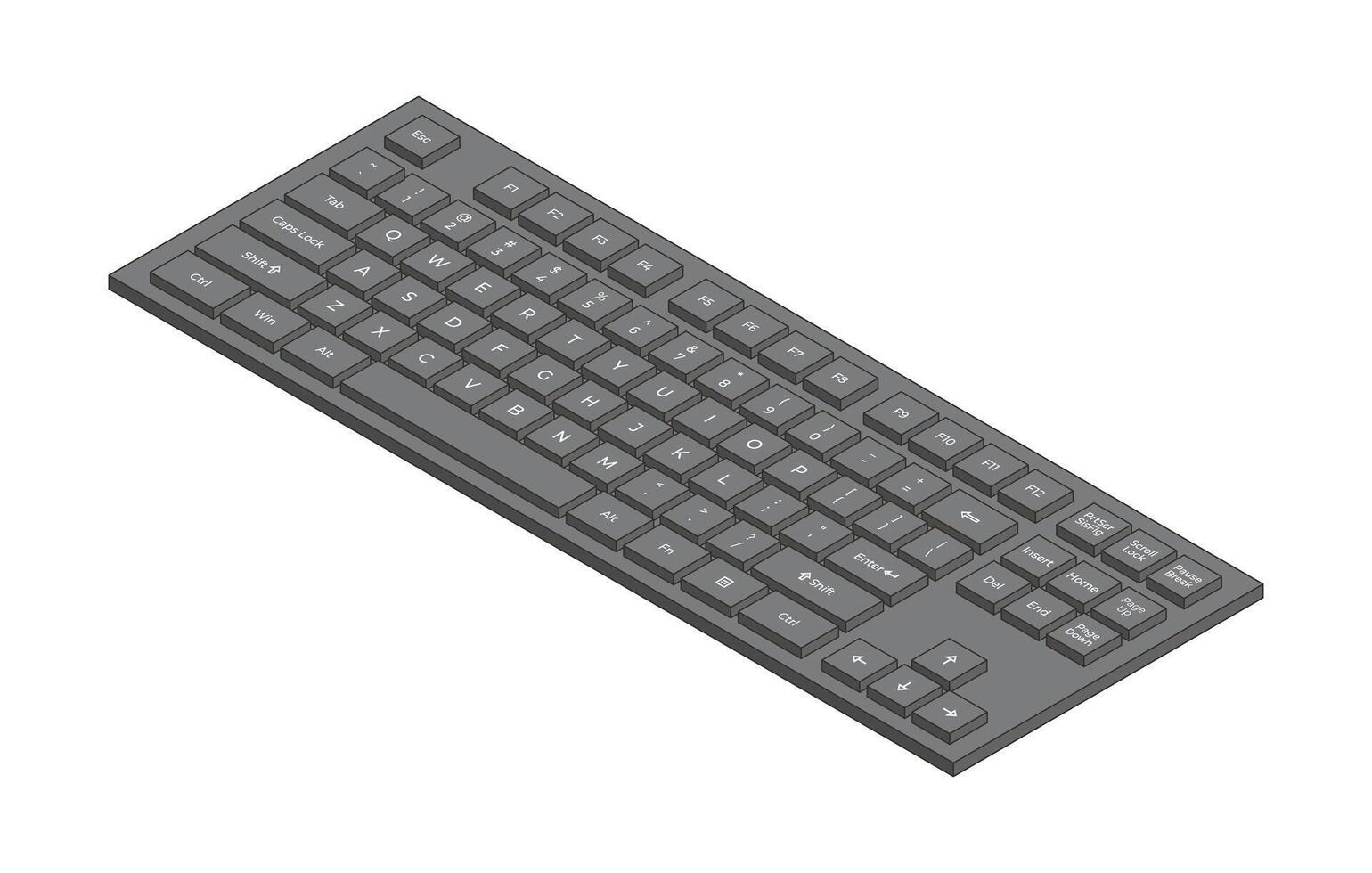Black isometric keyboard with letters in minimalistic volumetric style vector