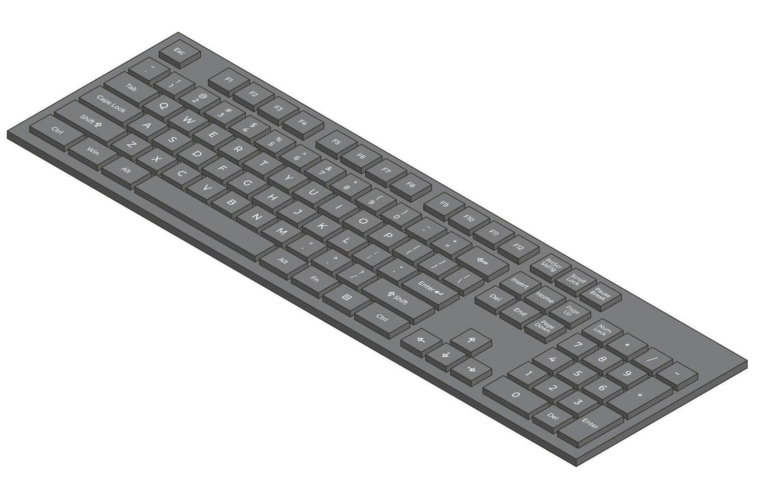 Black isometric keyboard with numpad and letters in minimalistic volumetric style vector