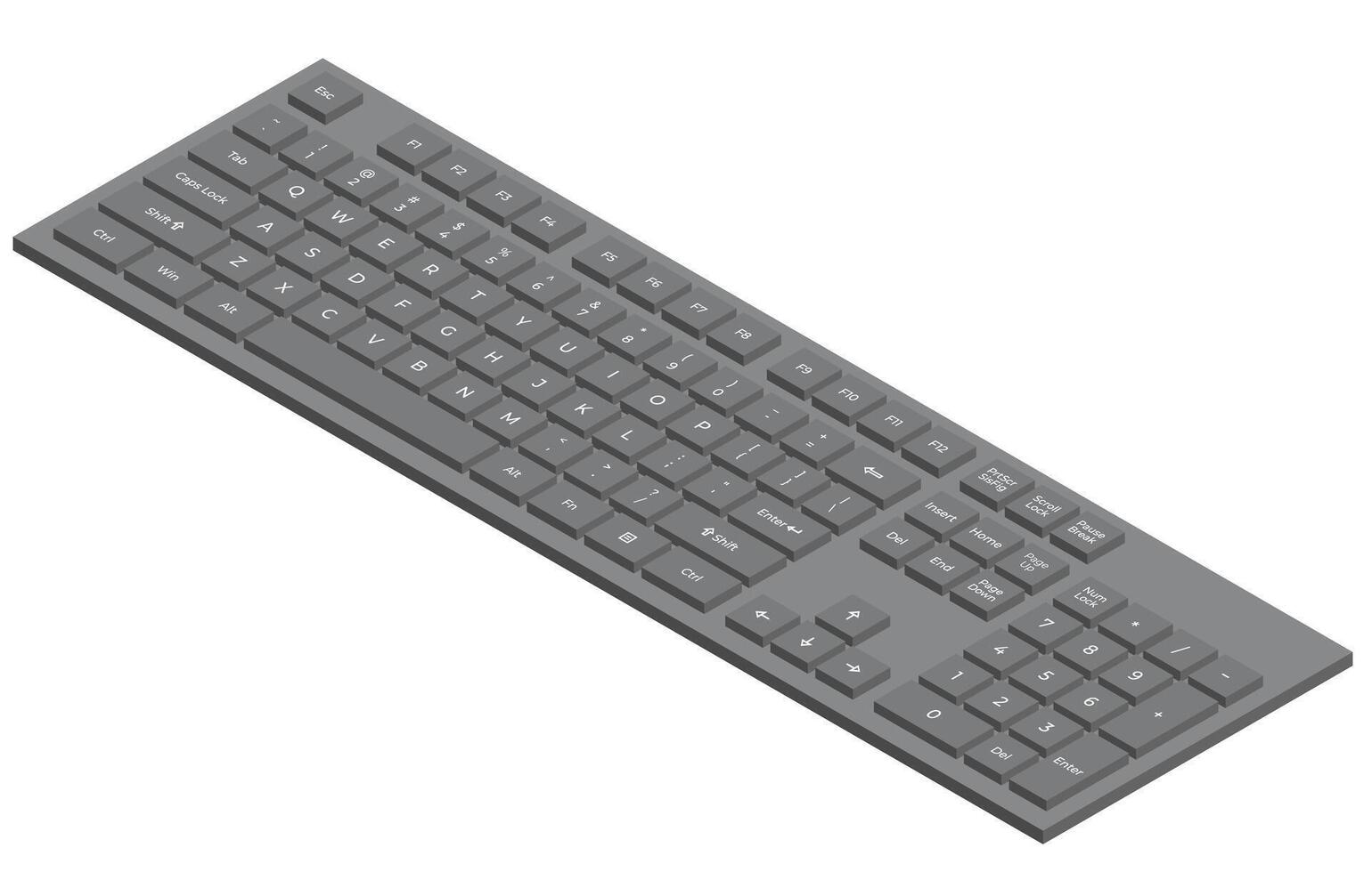 Black isometric keyboard with numpad and letters in minimalistic volumetric style vector