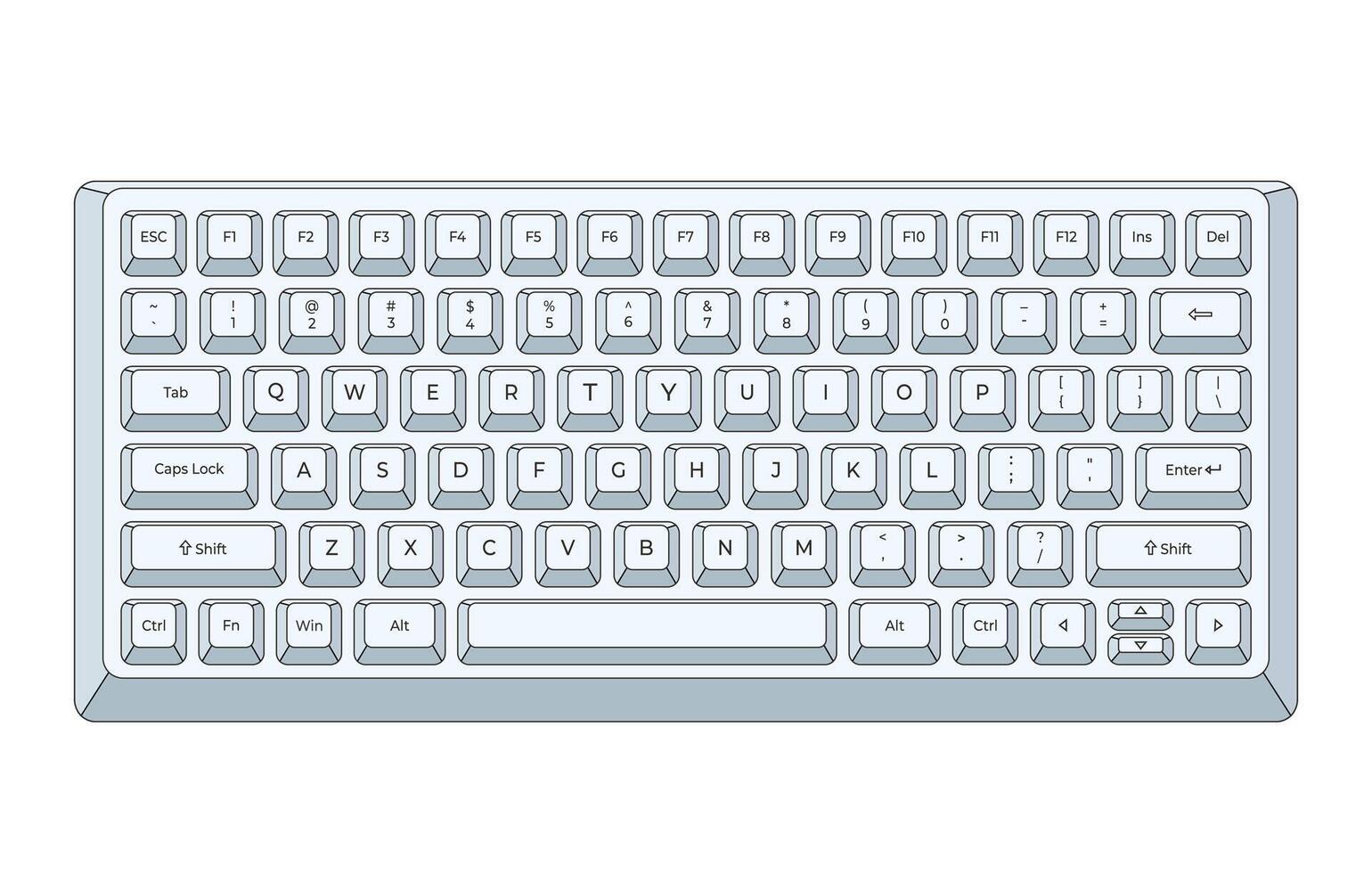 White keyboard with outline and letters in minimalistic volume style vector