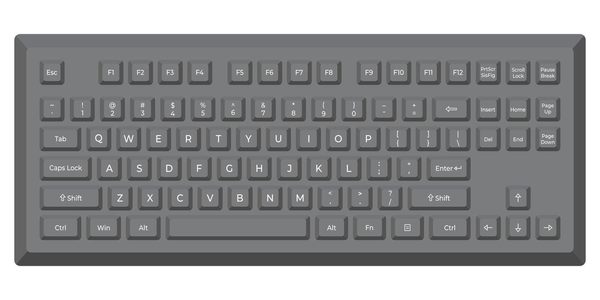 Black keyboard with letters in minimalistic volume style vector