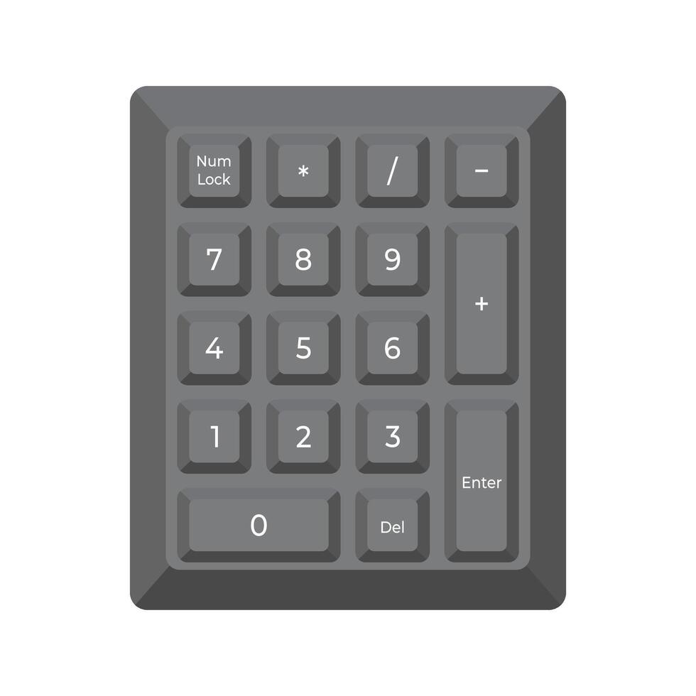 Black numpad with numbers in minimalistic volume style vector