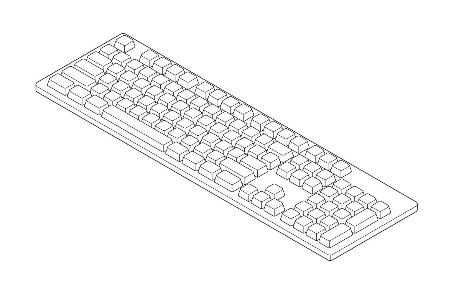 Outline isometric keyboard with numpad in minimalistic volumetric style vector