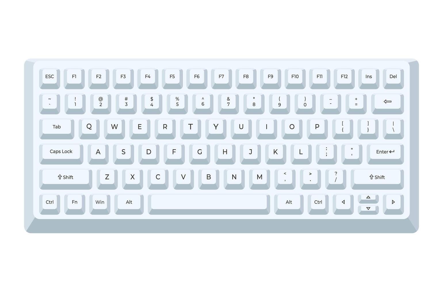 White line keyboard with letters in minimalist voluminous style vector