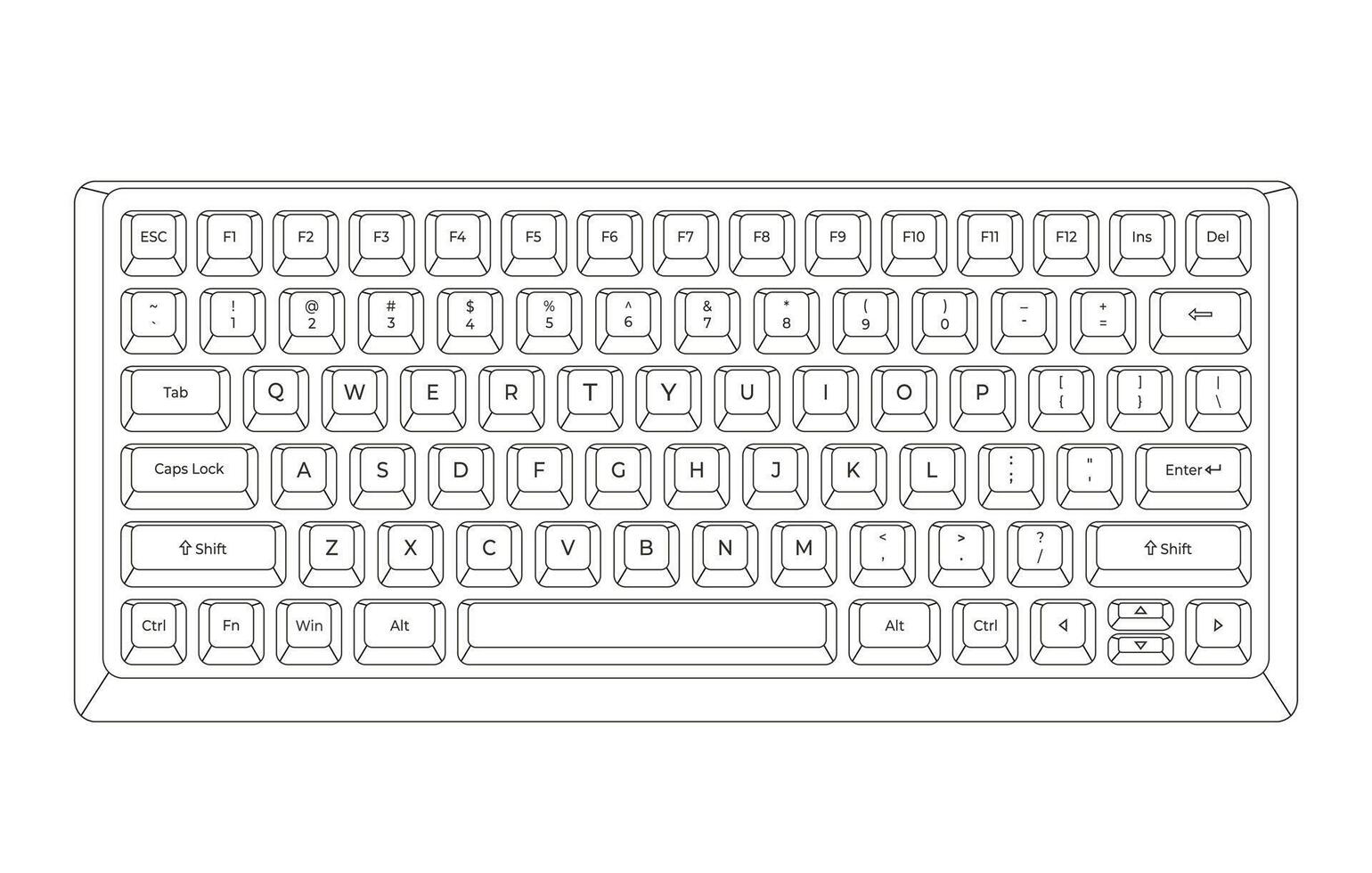 Flat outline keyboard with letters in minimalistic style vector