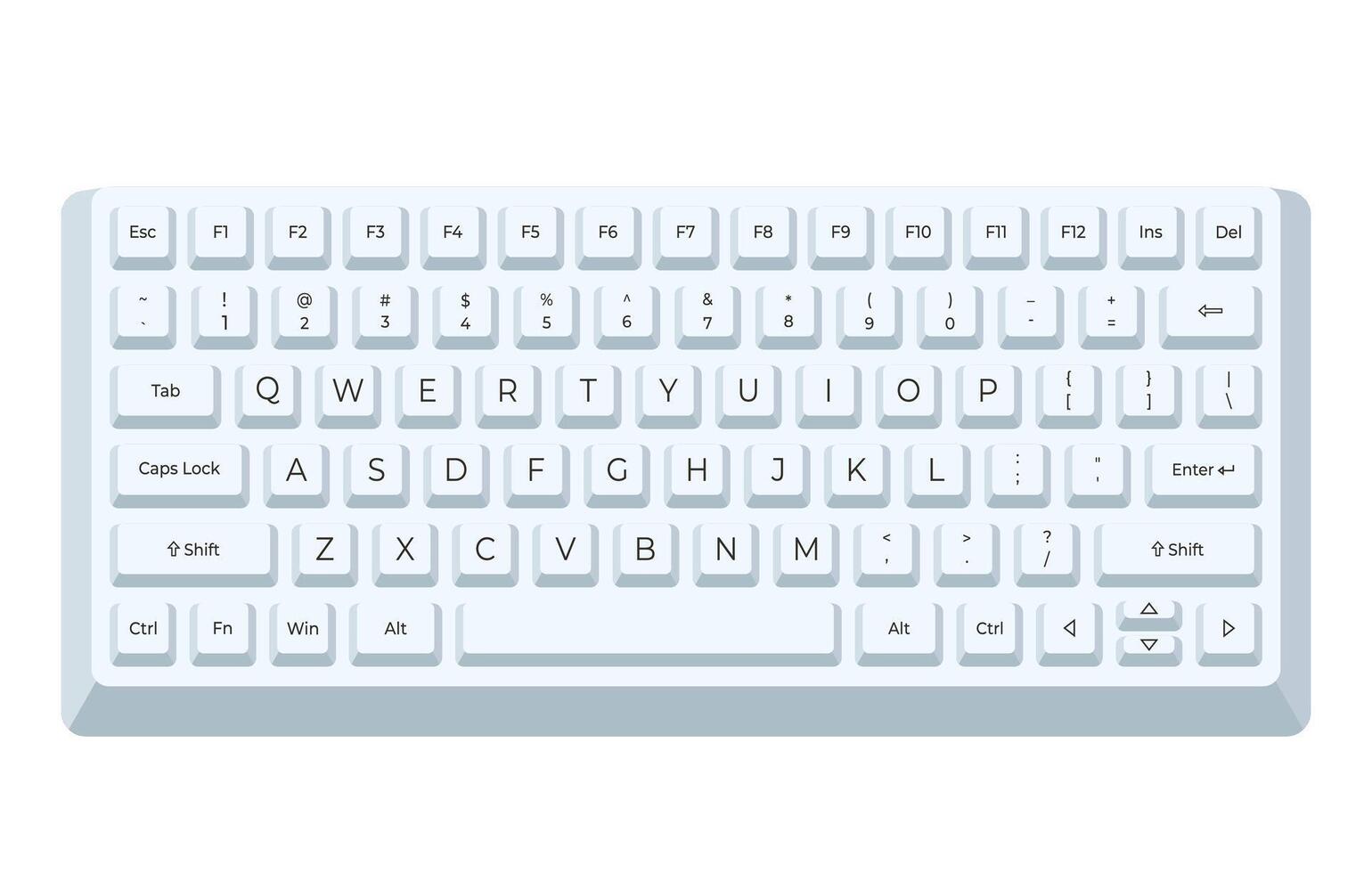 White keyboard with letters in minimalist voluminous style vector