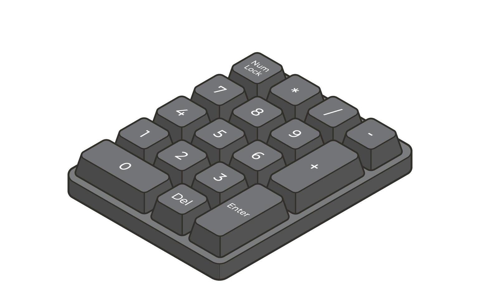 Black isometric numpad with letters in minimalistic volumetric style vector