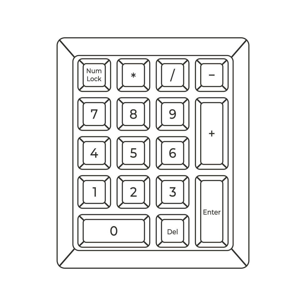 Flat outline numpad with numbers in minimalistic style vector