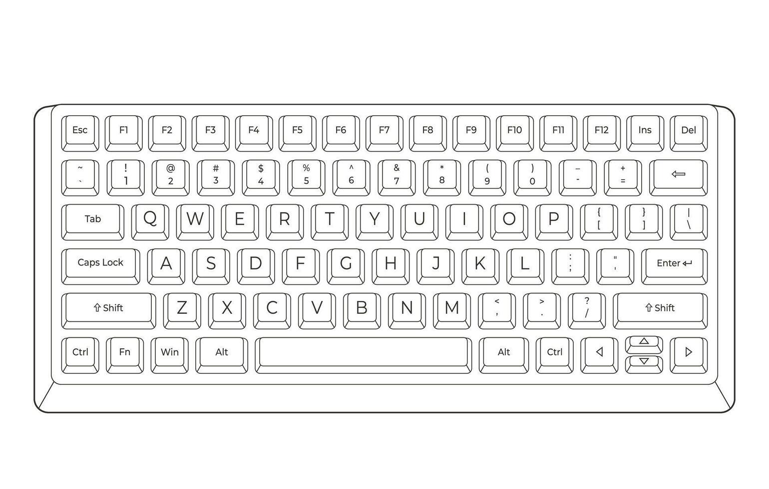 Flat outline keyboard with letters in minimalistic style vector