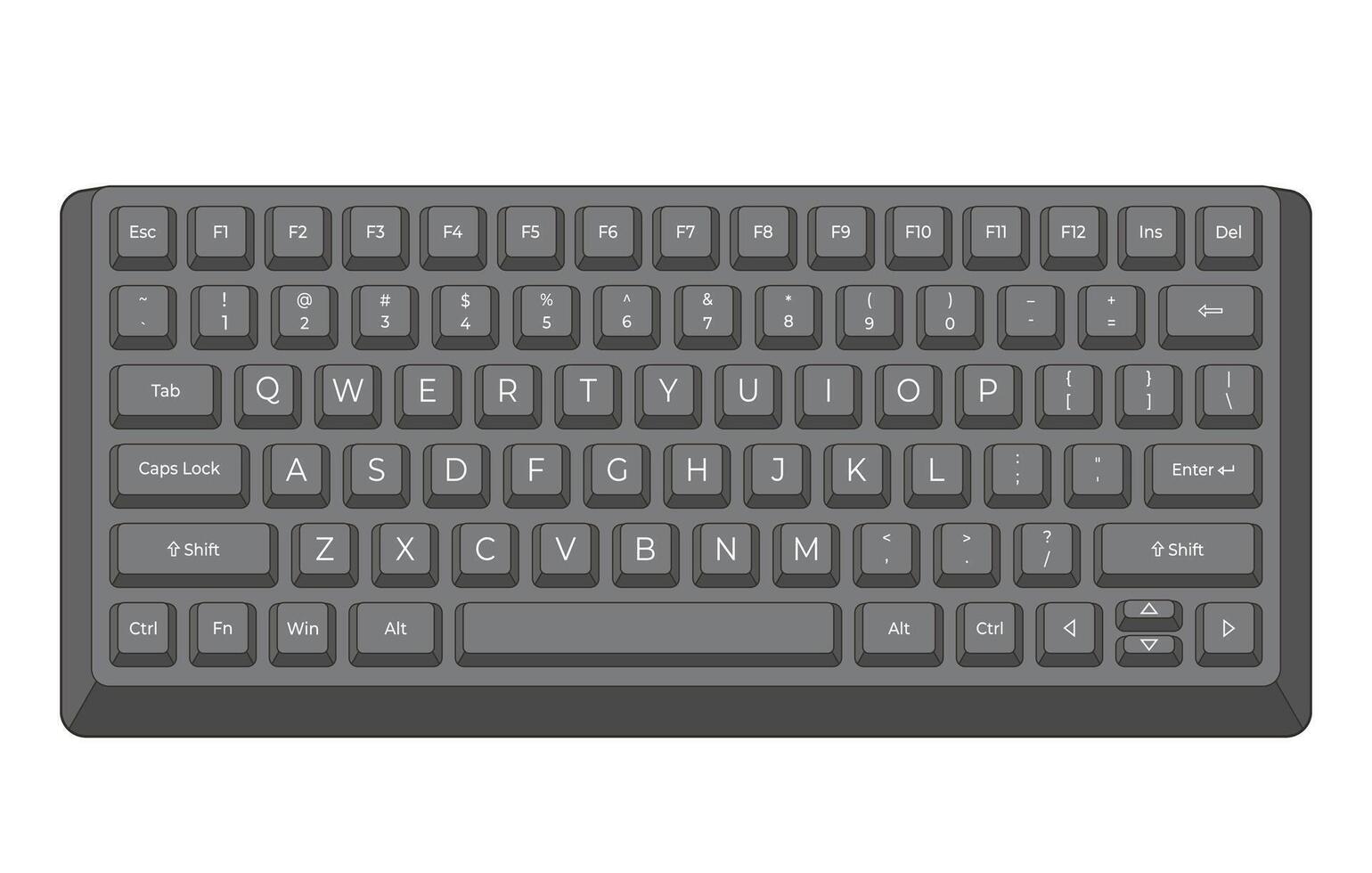 Black keyboard with outline and letters in minimalistic volume style vector