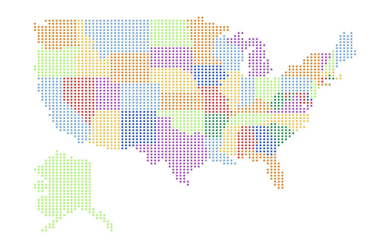 Dotted map of the country United States of America with states in different colors vector