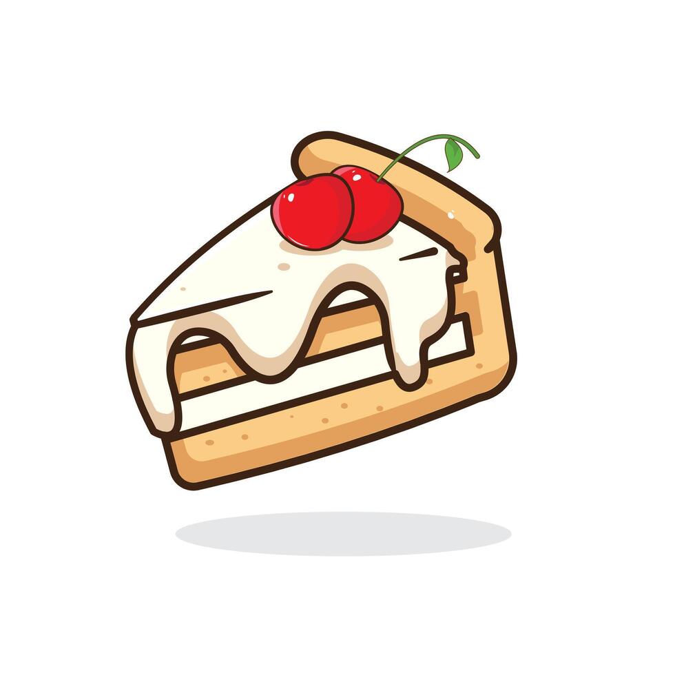 Illustration of slice vanilla cake with sweet cherry vector