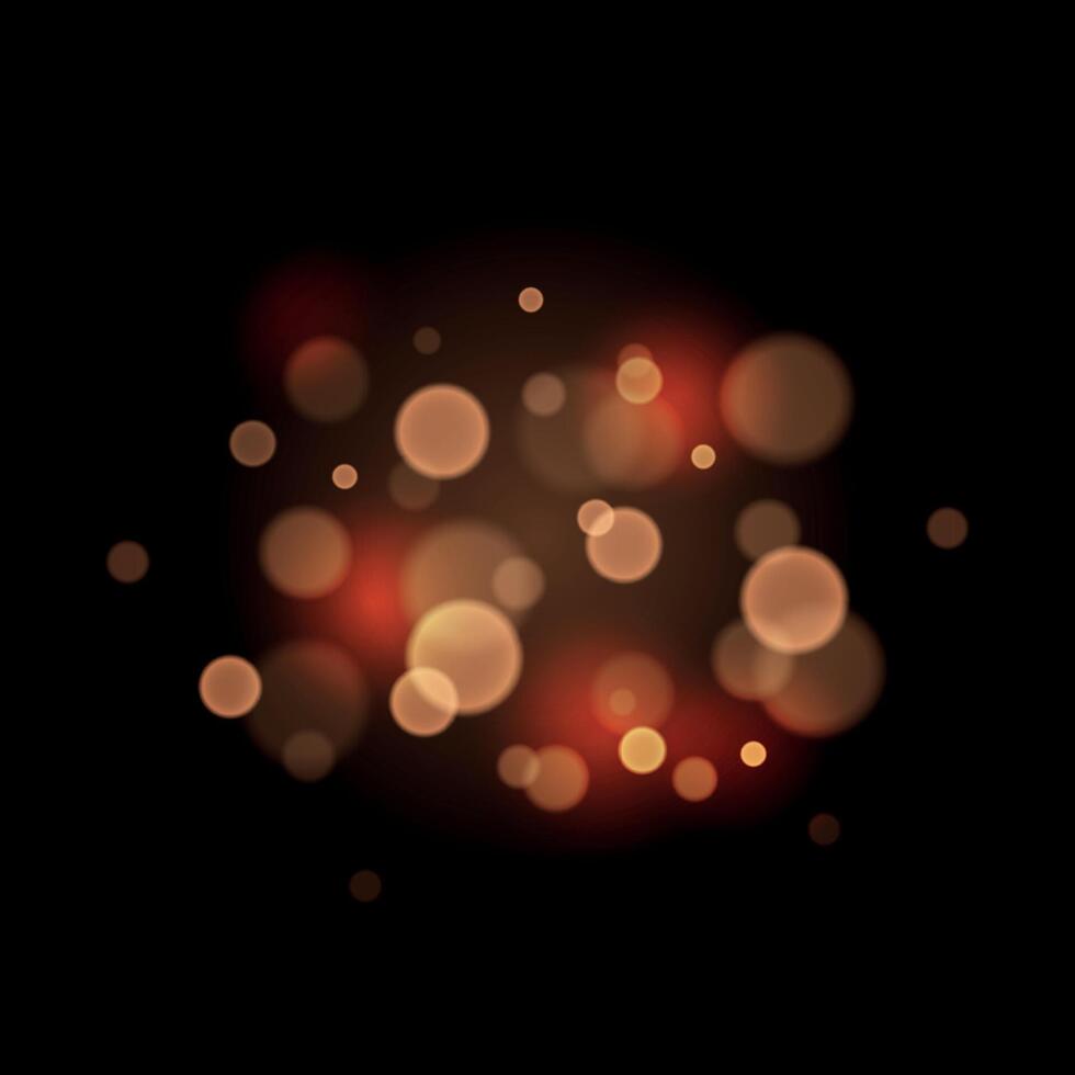 Bokeh lights. Blurred gold bokeh on black background. Blurred circle shapes. Shine, glitter, sparkles, dust. Glowing backdrop for Christmas, New Year, birthday, banner, background vector
