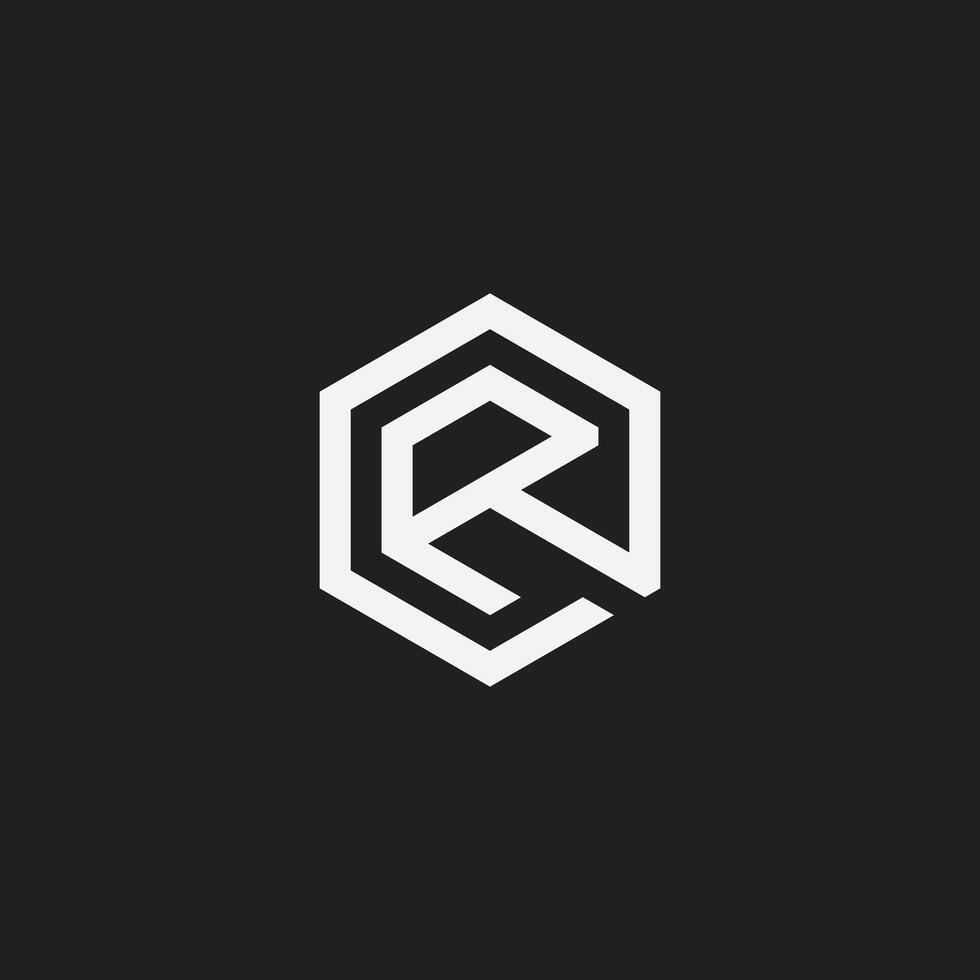 Creative and minimal letter R logotype. Line hexagon abstract simple logo design template. vector