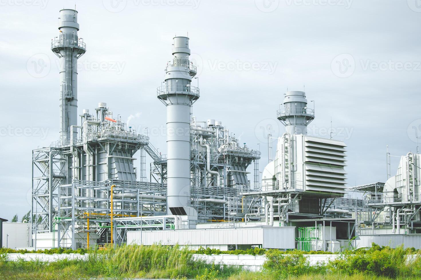 Combined Cycle Power Plant. Steam Turbine Modern Clean Power generator building. Large electricity industry. photo