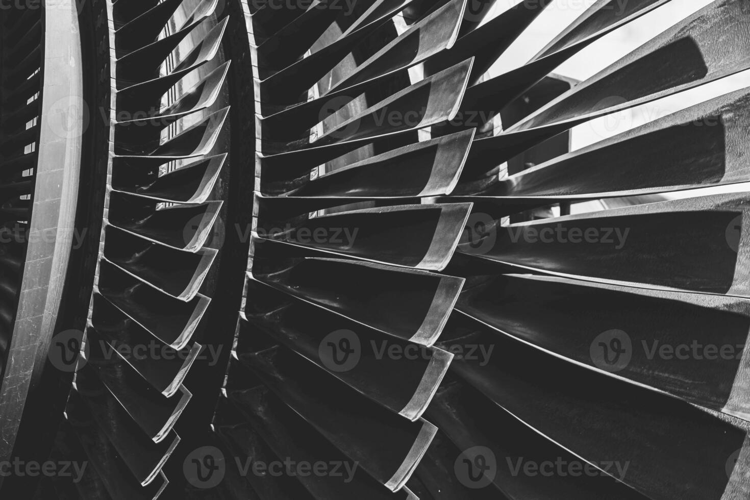 Turbine Blades, High Precision Advance Engineering. Large Fan blade Layers Steel Part Rotor In Jet Engine or Steam Power Plant. photo