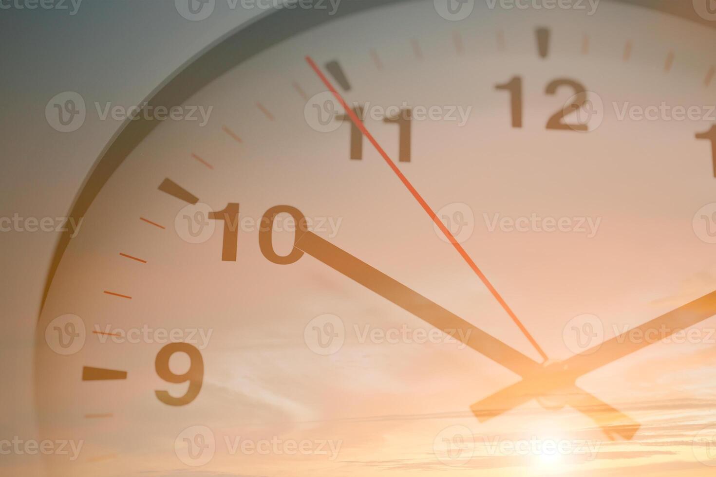 Times Clock Face Overlay Double Exposure With Evening Summer Sky For Day Time Business Time Concept. photo