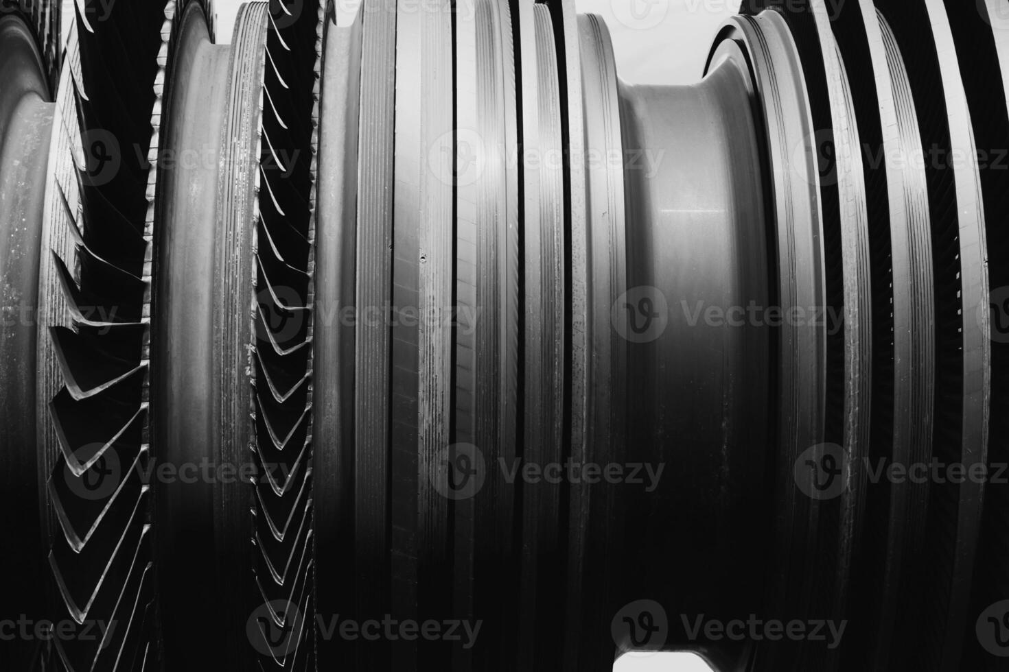 Turbine Blades, High Precision Advance Engineering. Large Fan blade Layers Steel Part Rotor In Jet Engine or Steam Power Plant. photo