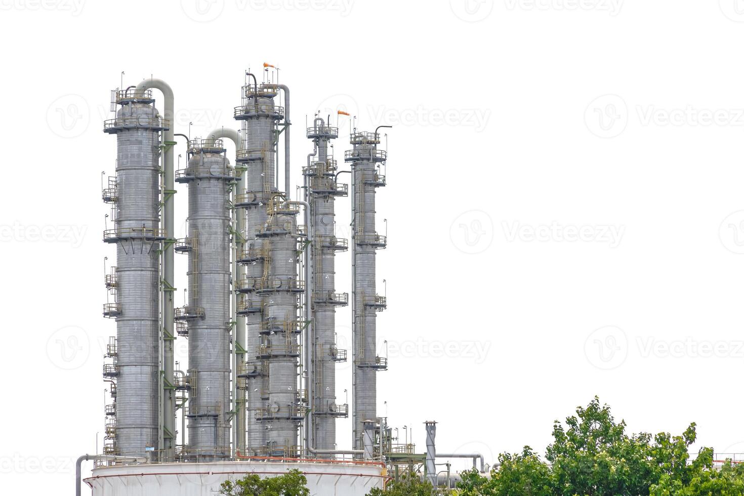 Fuel oil petroleum building distillation columns tower isolated on white background with clipping path. photo