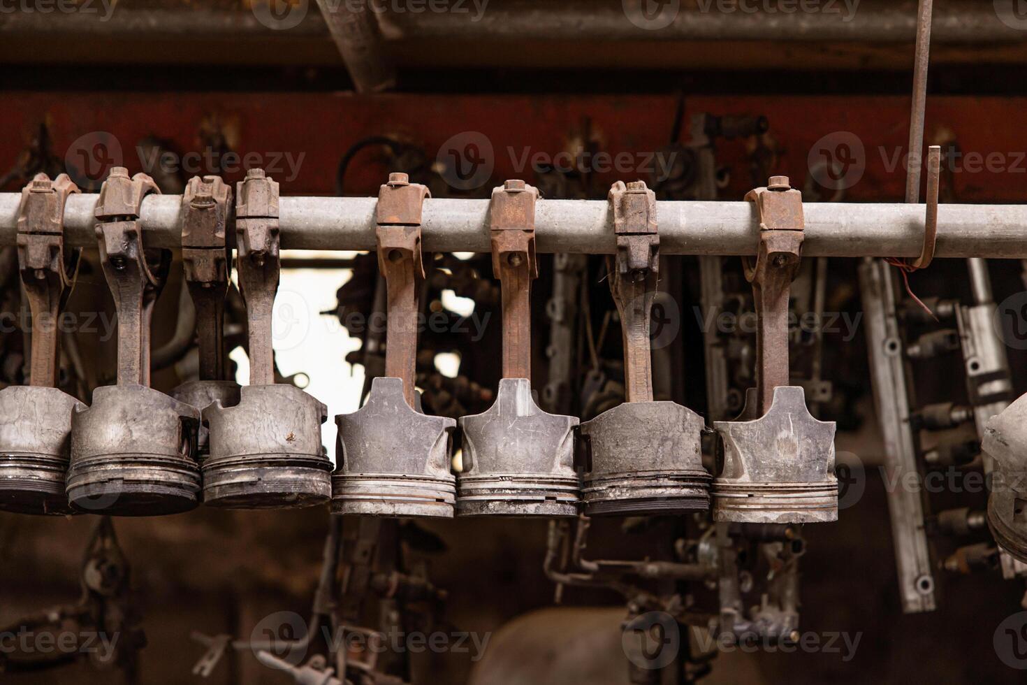 Old used rusty dirty motor part, Engine piston for second hand replace spare parts. photo