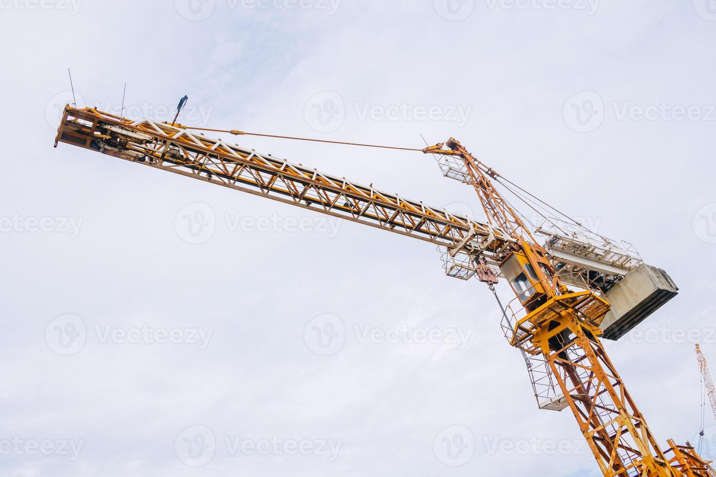Tower Crane At Construction Site Outdoor. City Urban Development An Crane Do Lifting To Built To Infrastructure. photo