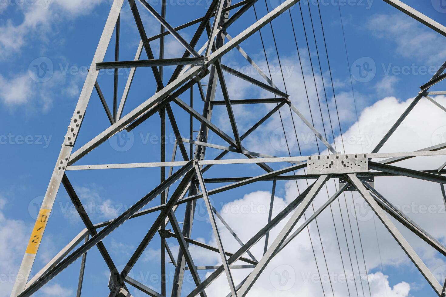 Metal structure steel frame of electricity transmission tower, Electricity pylon engineering and design. photo