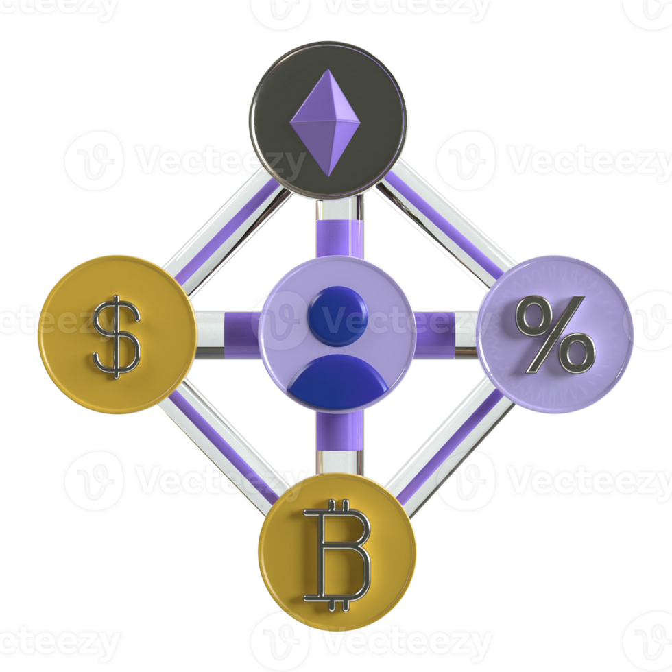 3D Decentralized Finance Cryptocurrency Online Money png