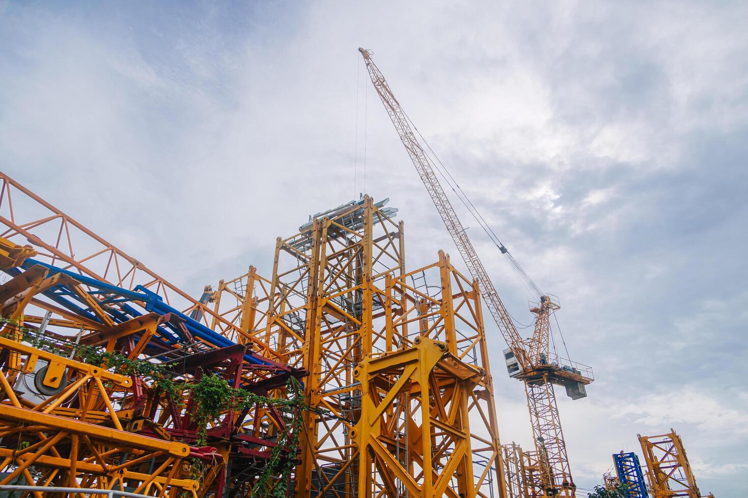 Tower Crane At Construction Site Outdoor. City Urban Development An Crane Do Lifting To Built To Infrastructure. photo