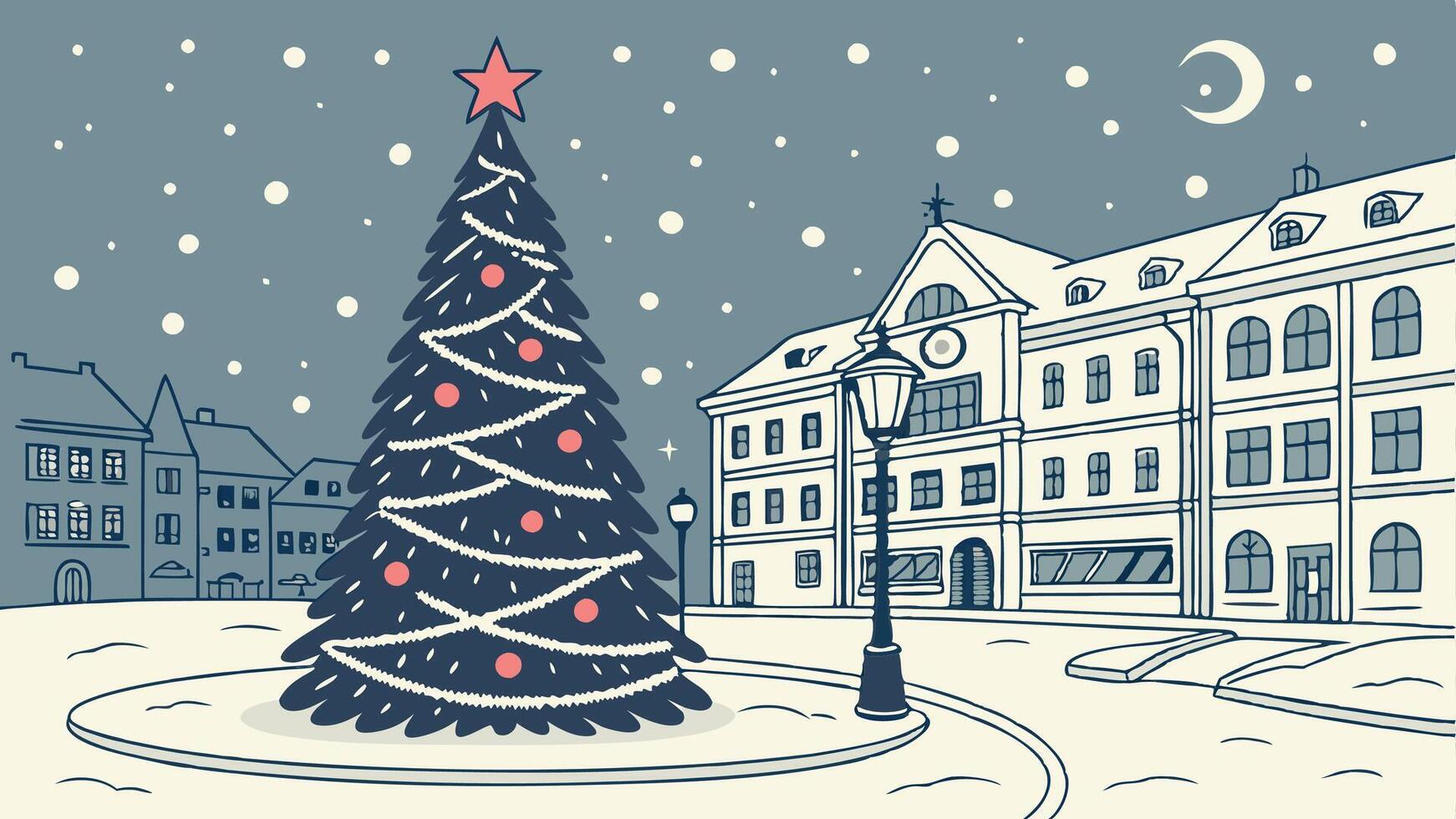 Christmas tree in the city street illustration vector