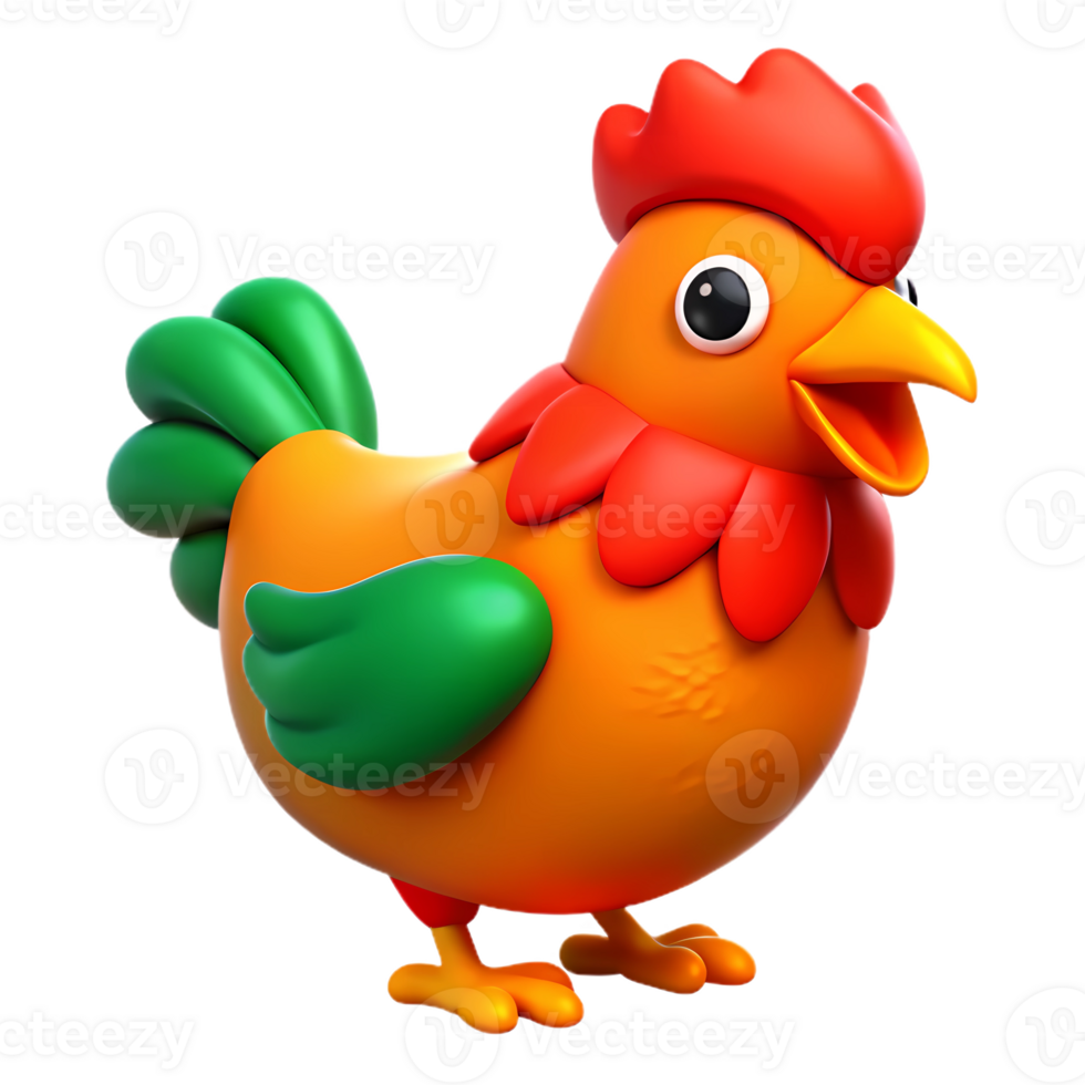 a cartoon chicken with a red and green head png