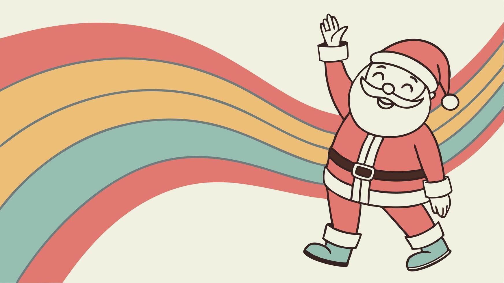 Santa claus waving in front of a rainbow background vector