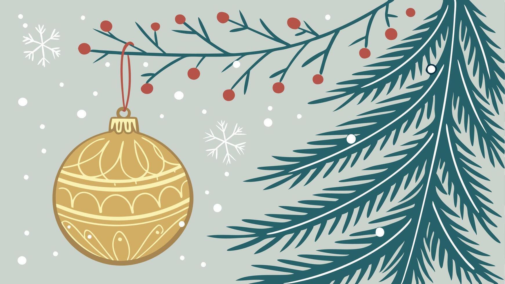 Christmas background with a golden ball and fir tree vector