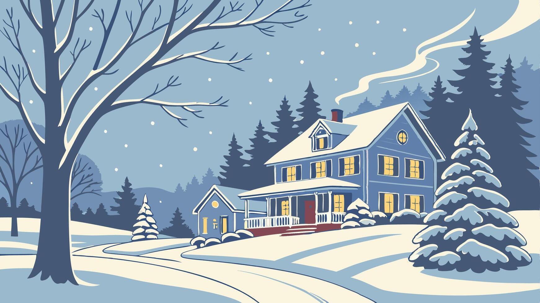 A winter scene with a house and trees vector