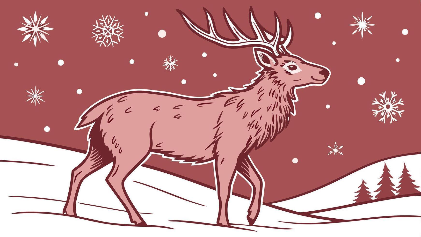 Christmas card with a deer in the snow vector