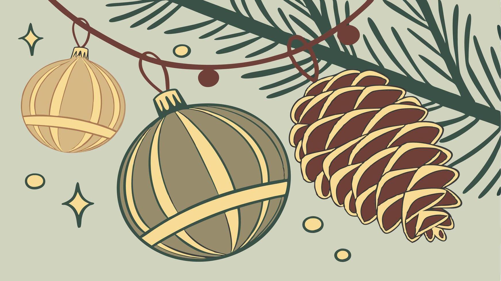 Christmas decorations hanging on a branch vector