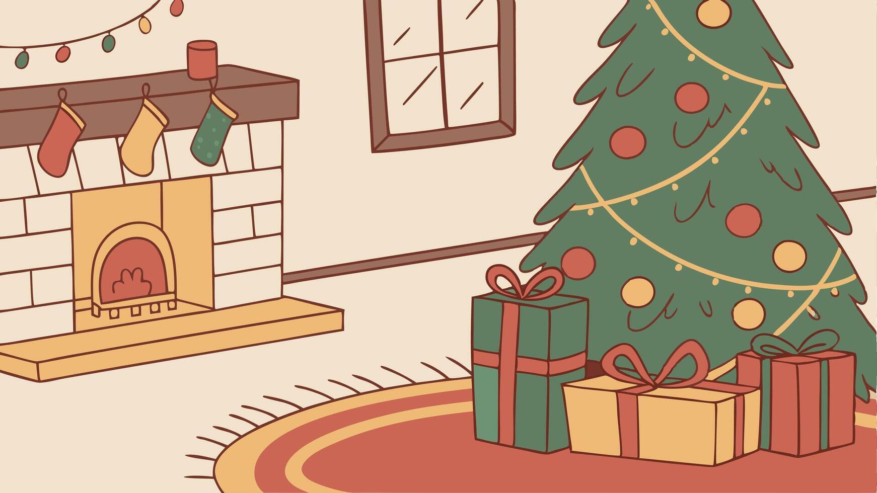A cartoon illustration of a christmas tree and presents vector