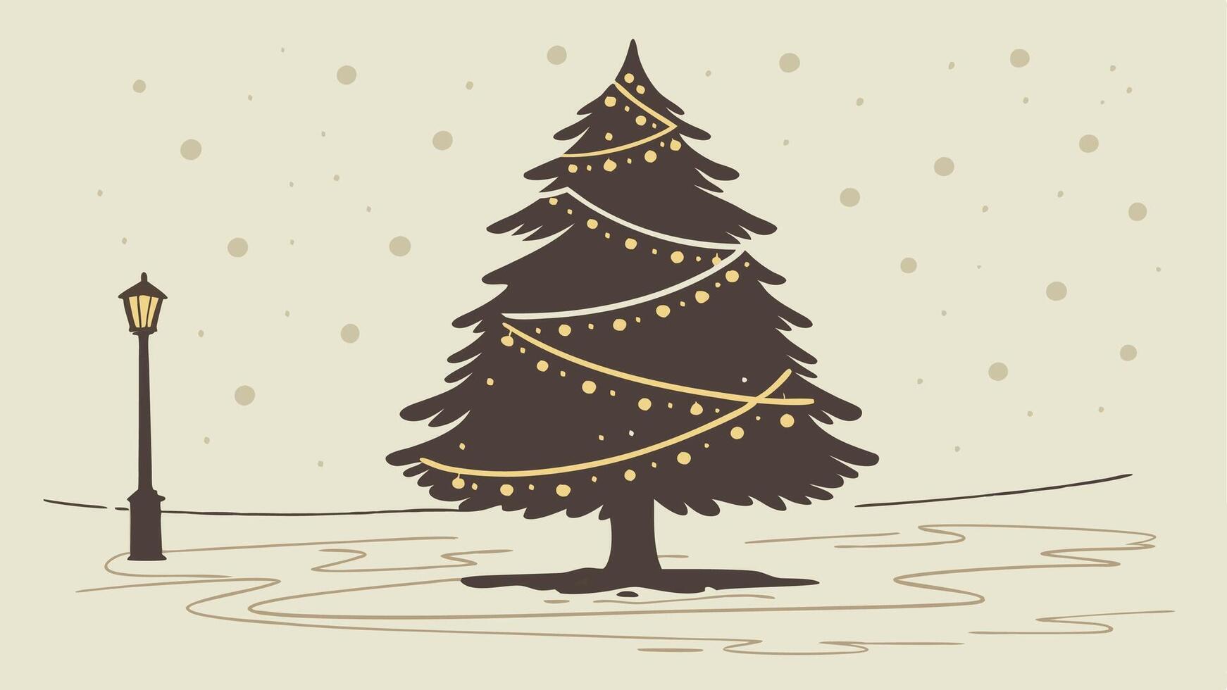 Christmas tree with lights and snow on a snowy background vector