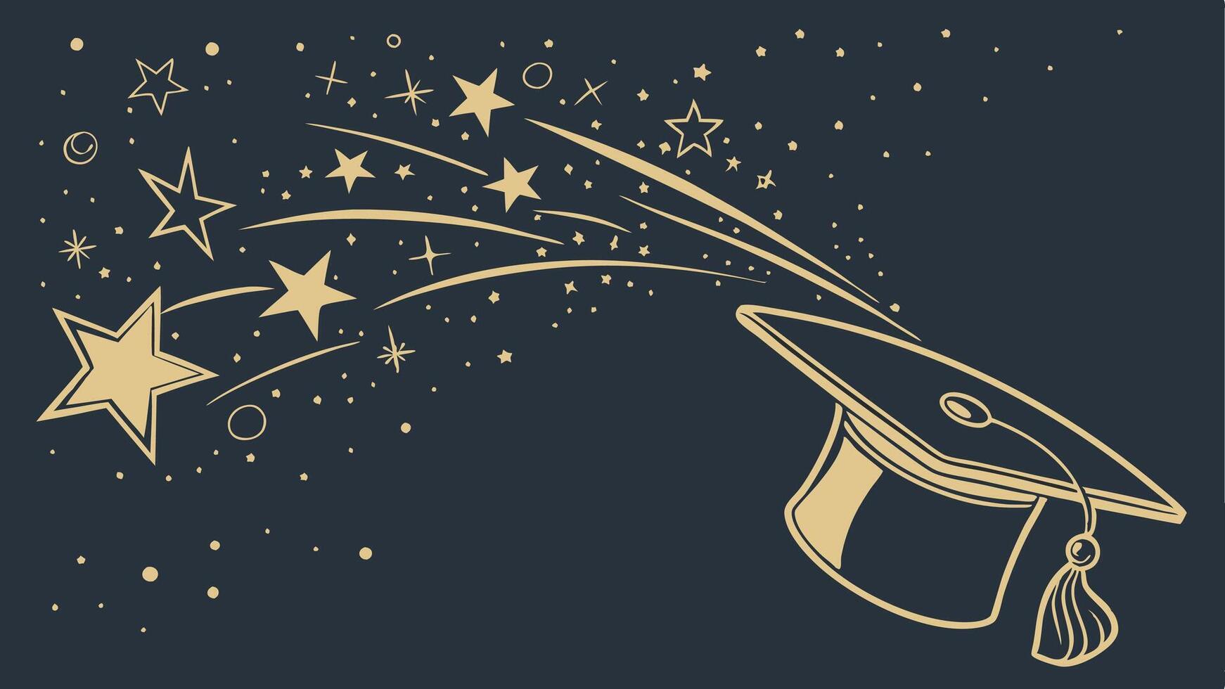 Graduation cap with stars and stars vector