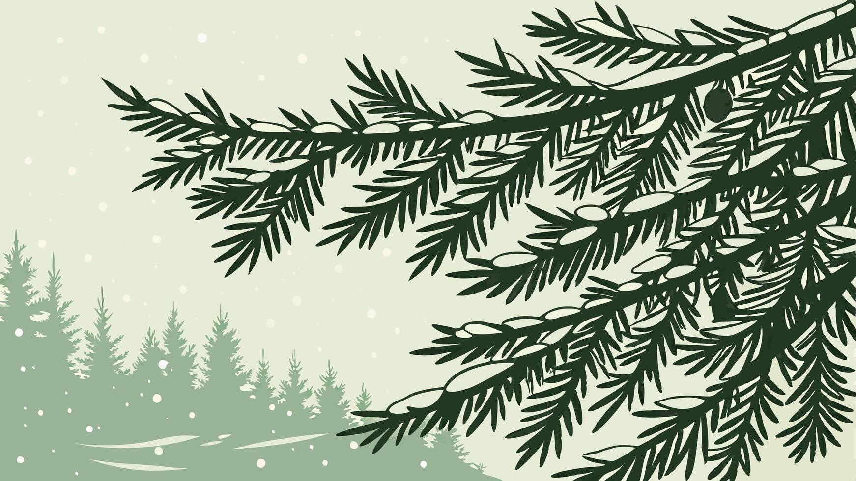 Winter landscape with fir tree branches and snow vector
